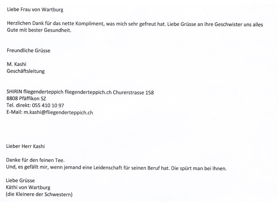 Rezension via Mail von 2024 bezüglich Reinigung und Restauration von Orientteppichen